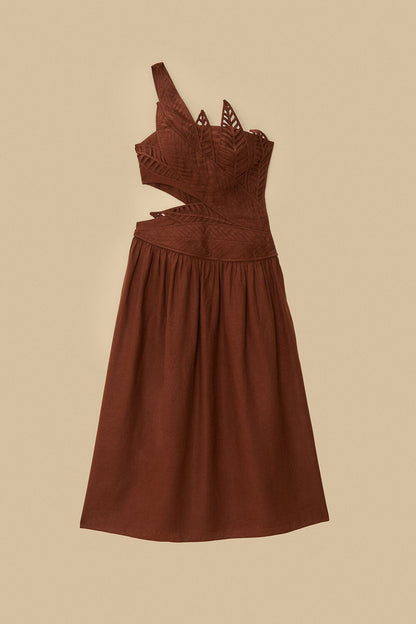 Burgundy Leaves Cut-Out LENZING™ ECOVERO™ Euroflax™ Midi Dress | FARM Rio For Sale