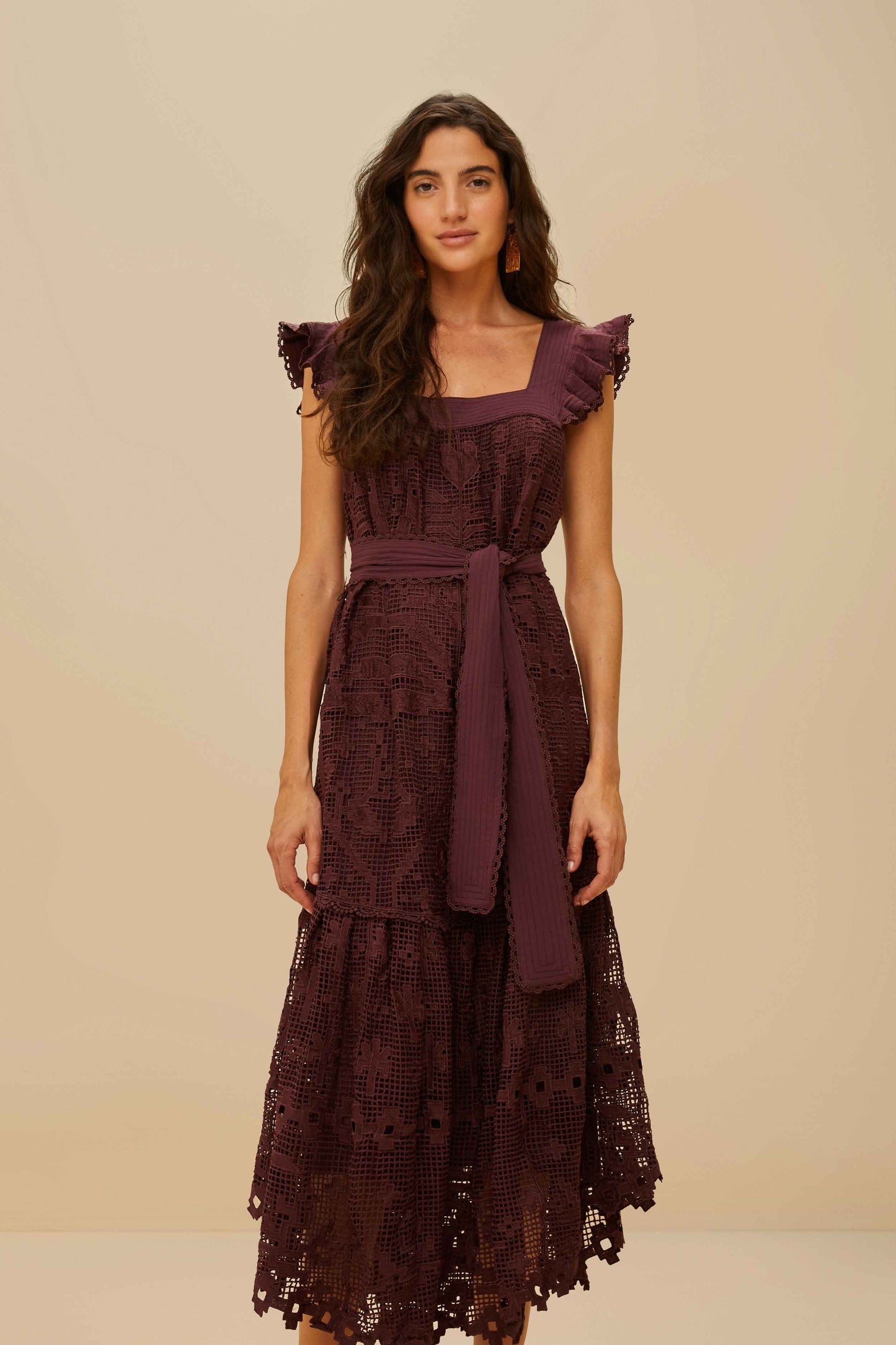 Brown Pineapple Guipure Midi Dress | FARM Rio Online
