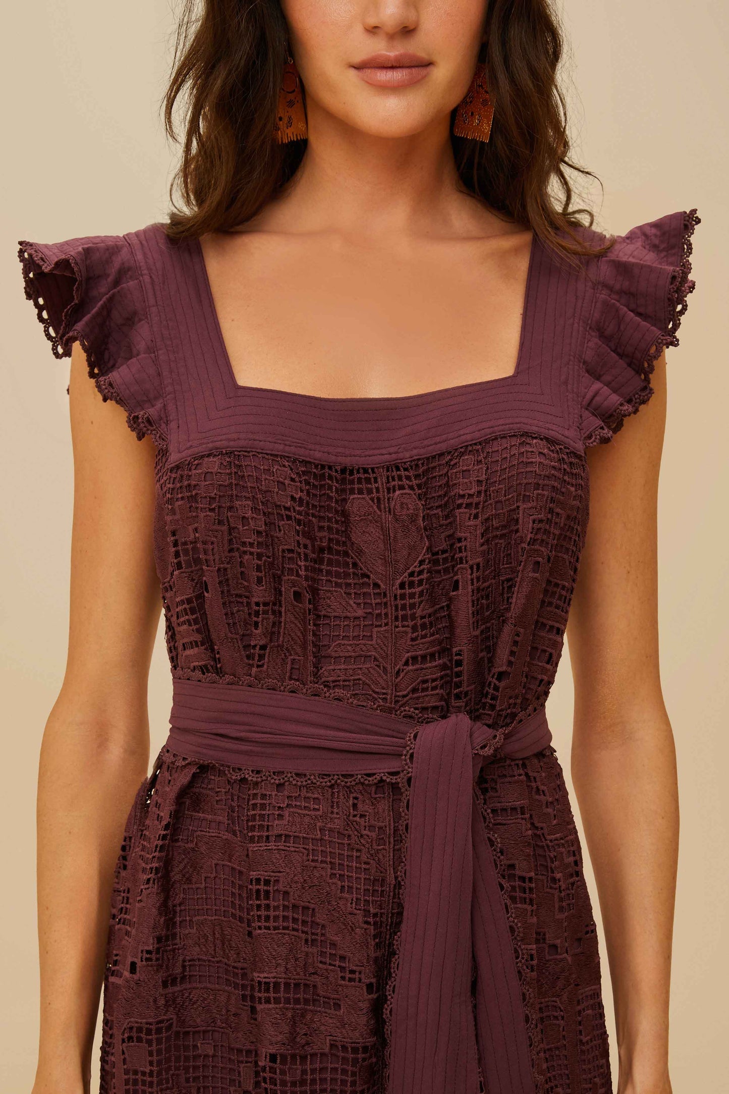 Brown Pineapple Guipure Midi Dress | FARM Rio Online