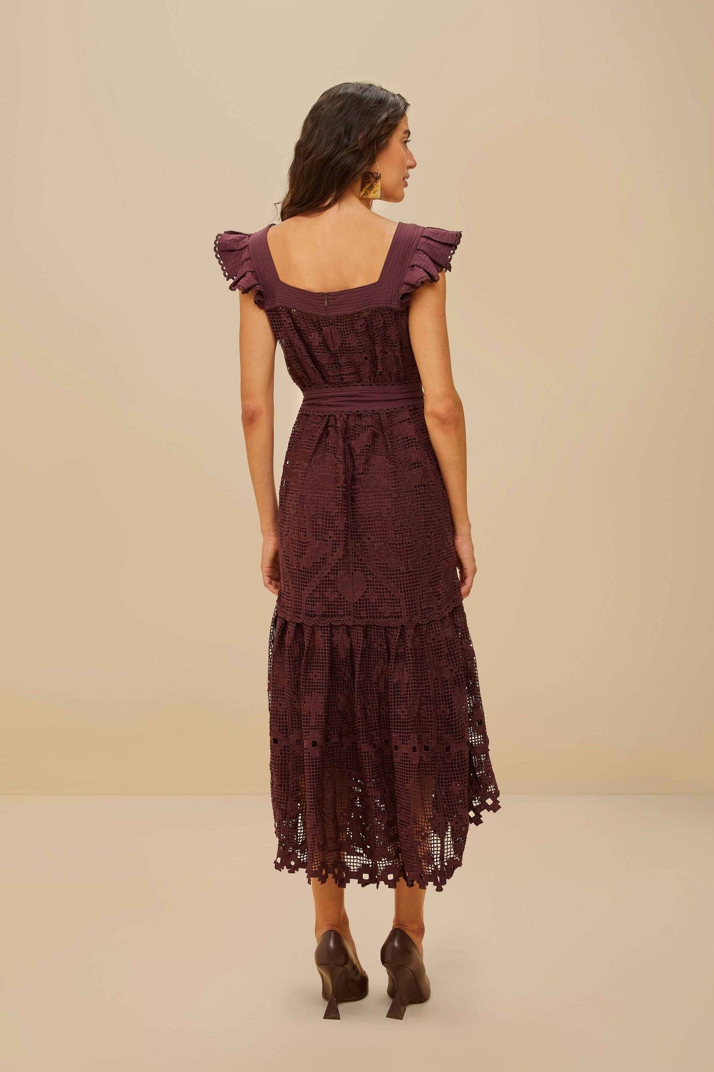 Brown Pineapple Guipure Midi Dress | FARM Rio Online