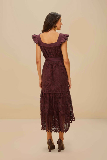 Brown Pineapple Guipure Midi Dress | FARM Rio Online