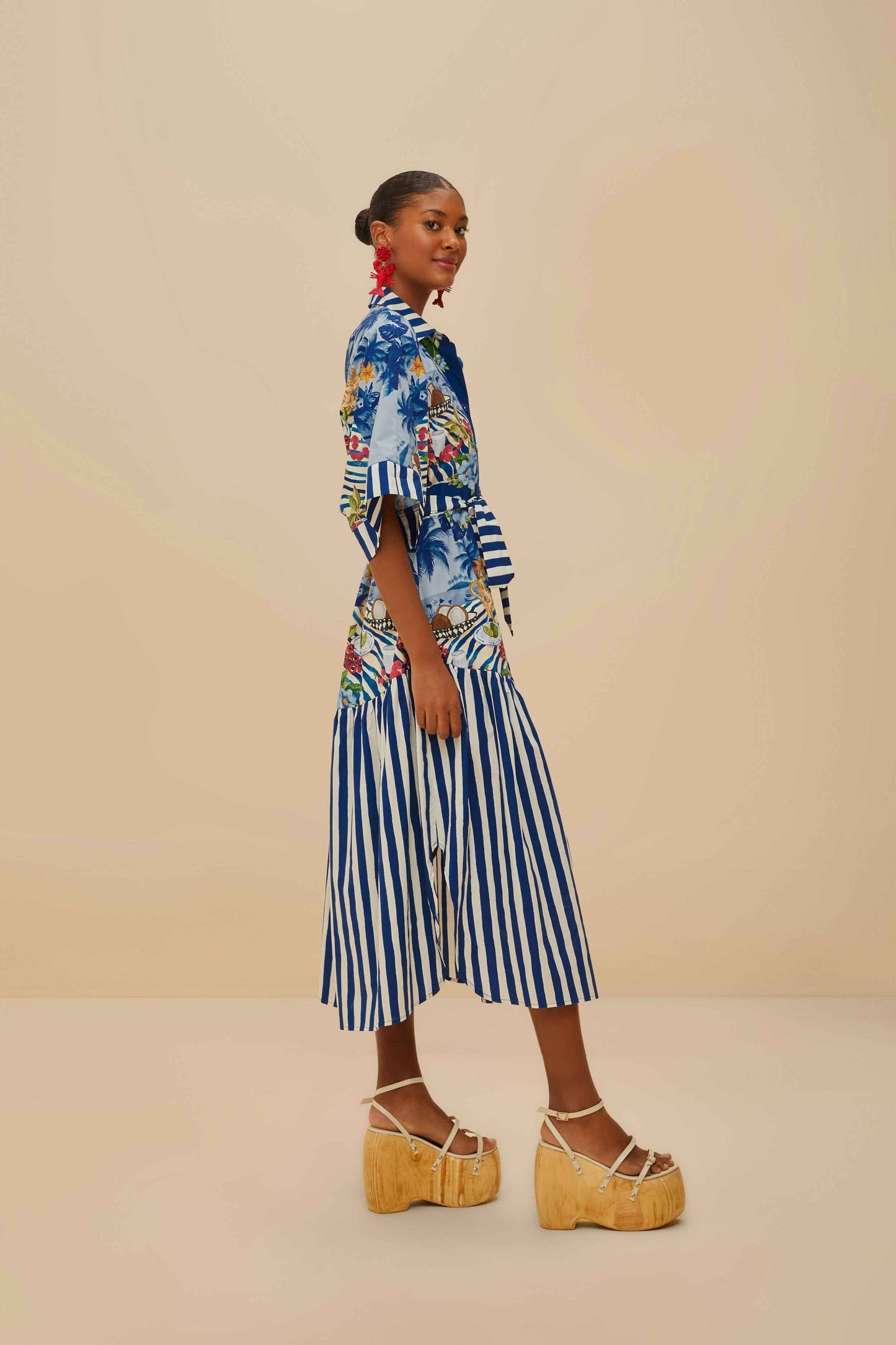 Blue Fresh Table Scarf Organic Cotton Midi Dress | FARM Rio Outlet