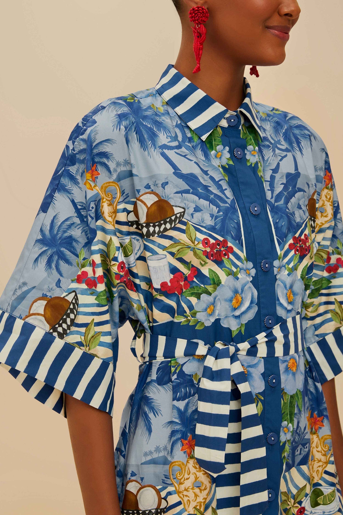 Blue Fresh Table Scarf Organic Cotton Midi Dress | FARM Rio Outlet