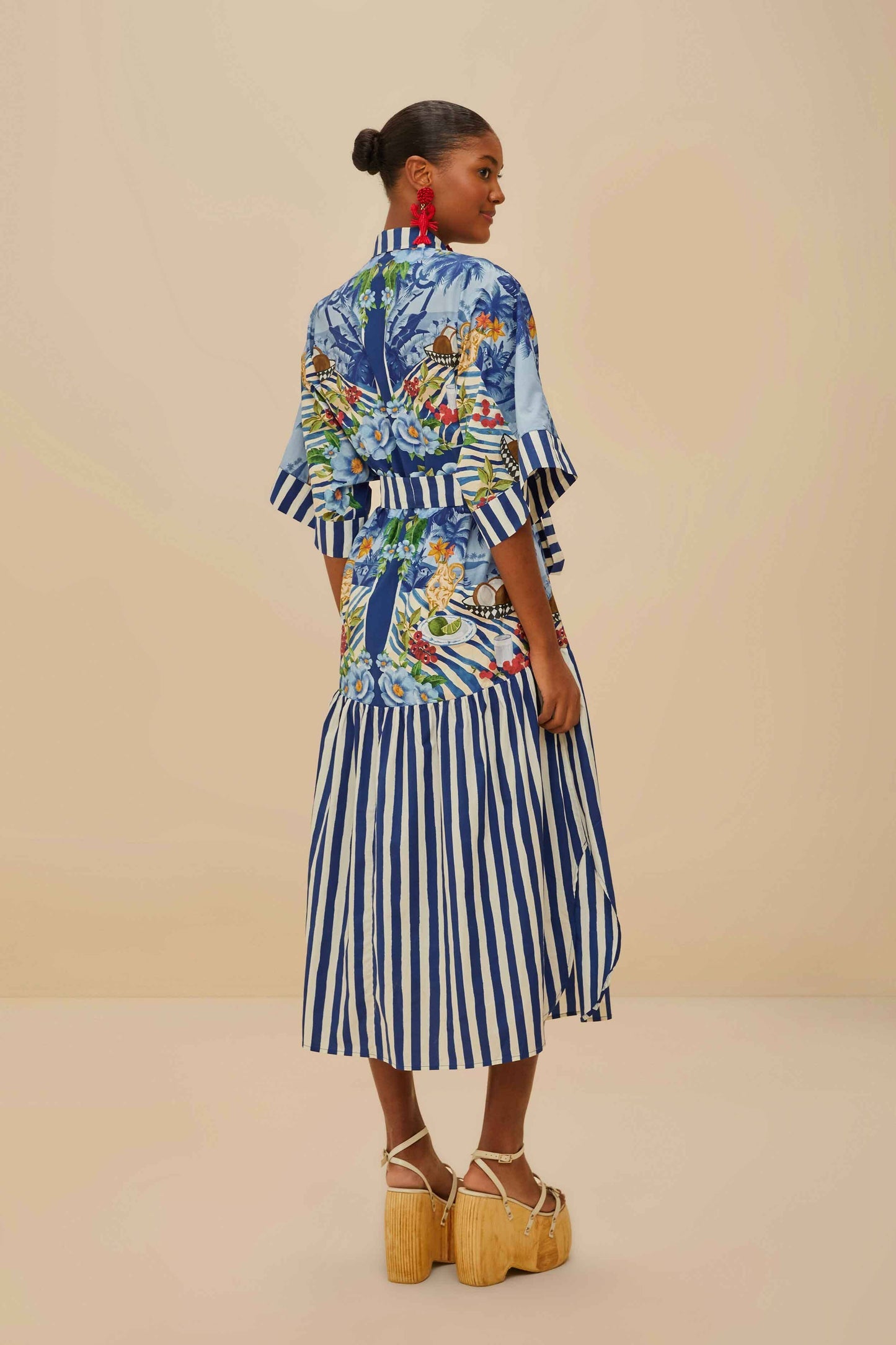 Blue Fresh Table Scarf Organic Cotton Midi Dress | FARM Rio Outlet