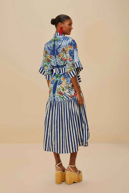 Blue Fresh Table Scarf Organic Cotton Midi Dress | FARM Rio Outlet