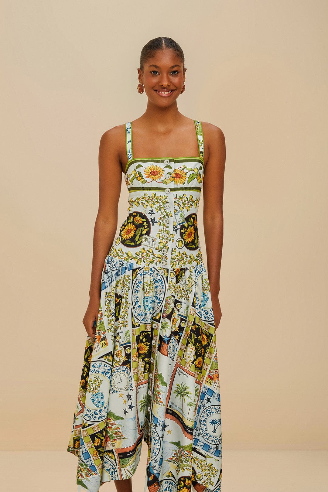 Multicolor Latin Trip Scarves Organic Cotton Midi Dress | FARM Rio Discount