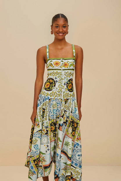 Multicolor Latin Trip Scarves Organic Cotton Midi Dress | FARM Rio Discount
