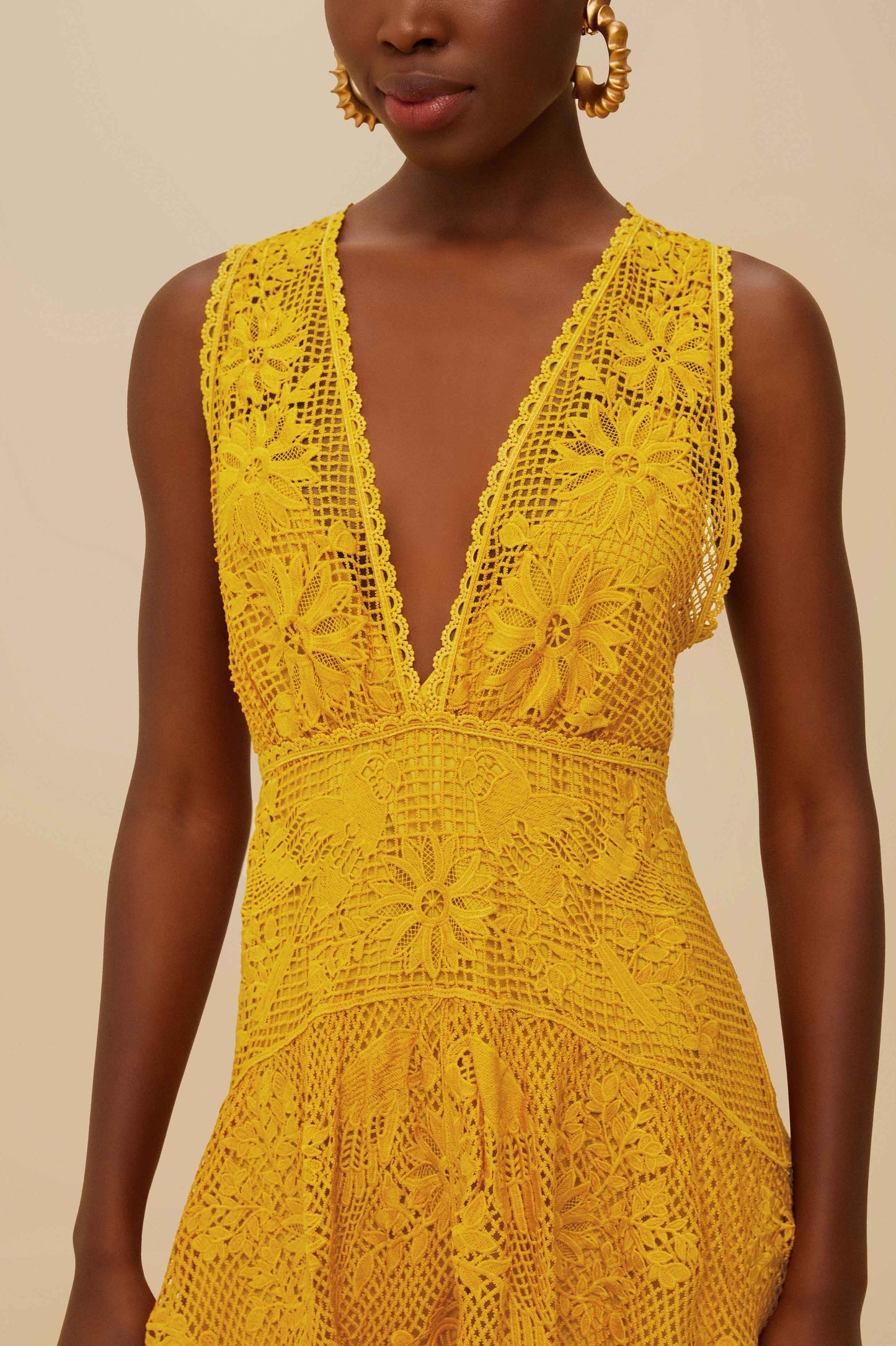 Landscape Guipure Mustard Yellow Midi Dress | FARM Rio For Sale