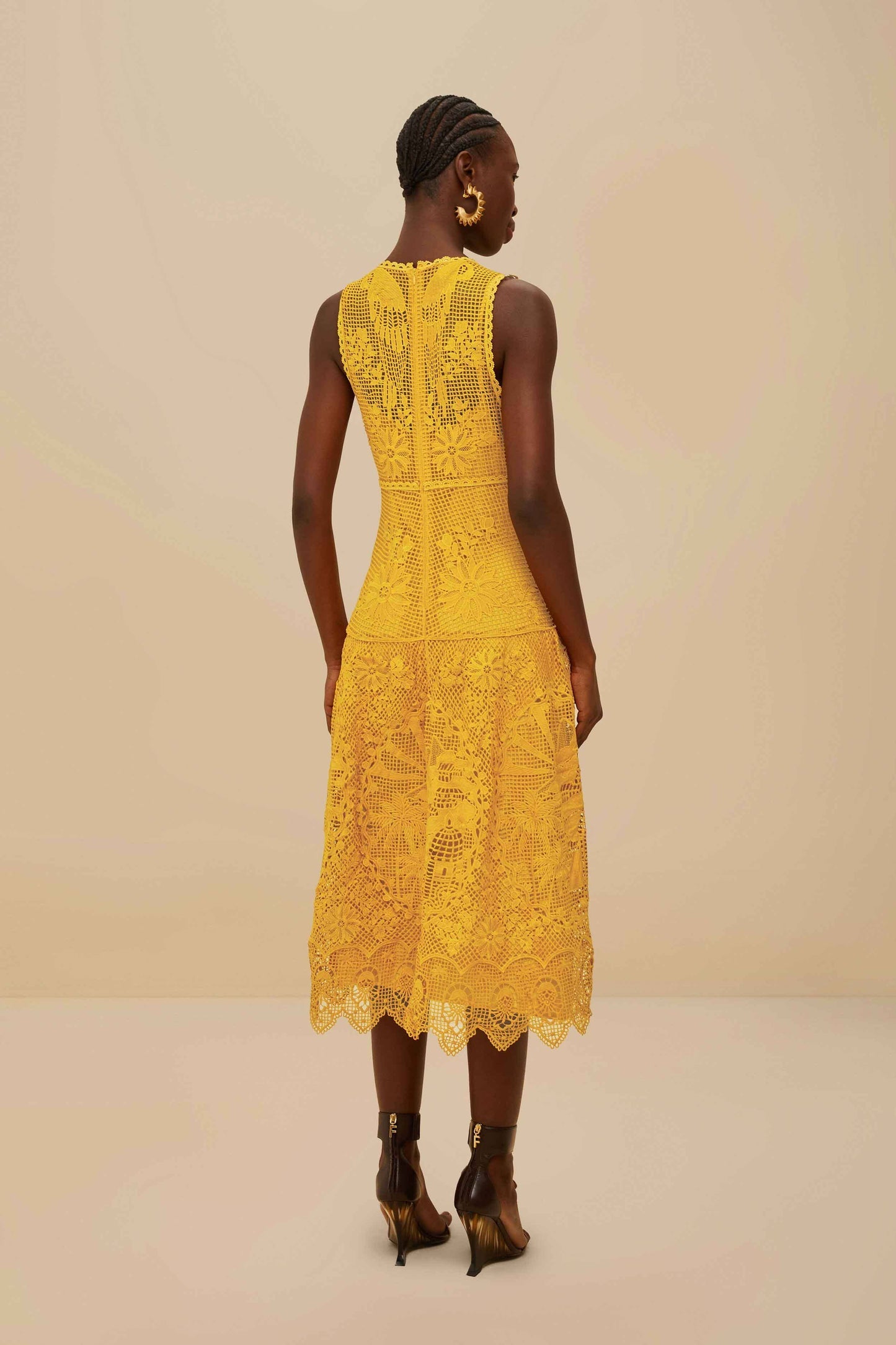 Landscape Guipure Mustard Yellow Midi Dress | FARM Rio For Sale