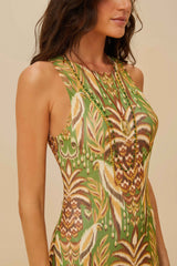 Pineapple Tapestry Green Tulle Midi Dress | FARM Rio Online