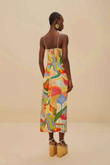 Multicolor Ocean View Twisted Cups Euroflax™ Premium Linen Midi Dress | FARM Rio US