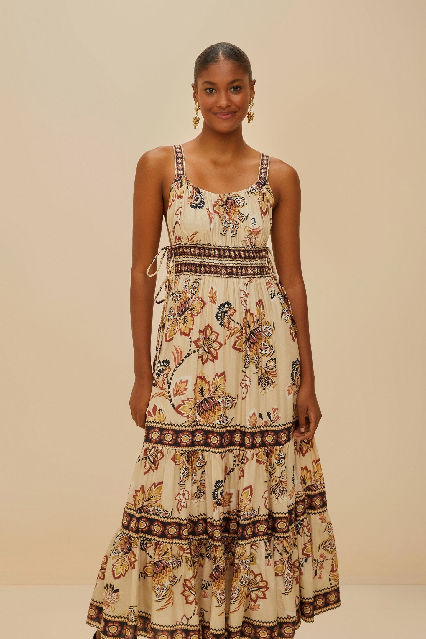 Sand Aura Floral Sleeveless Midi Dress | FARM Rio Near Me