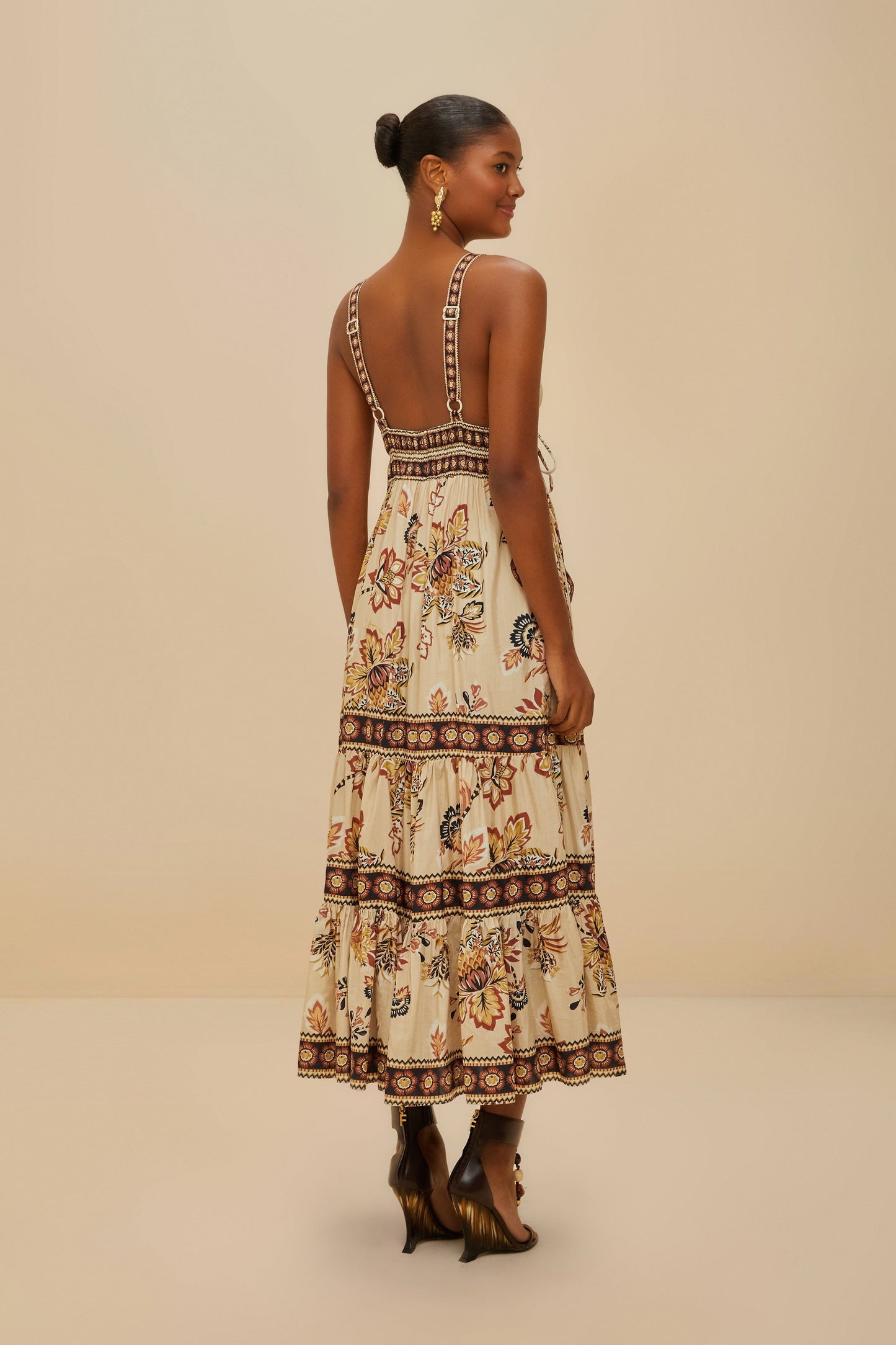 Sand Aura Floral Sleeveless Midi Dress | FARM Rio Near Me