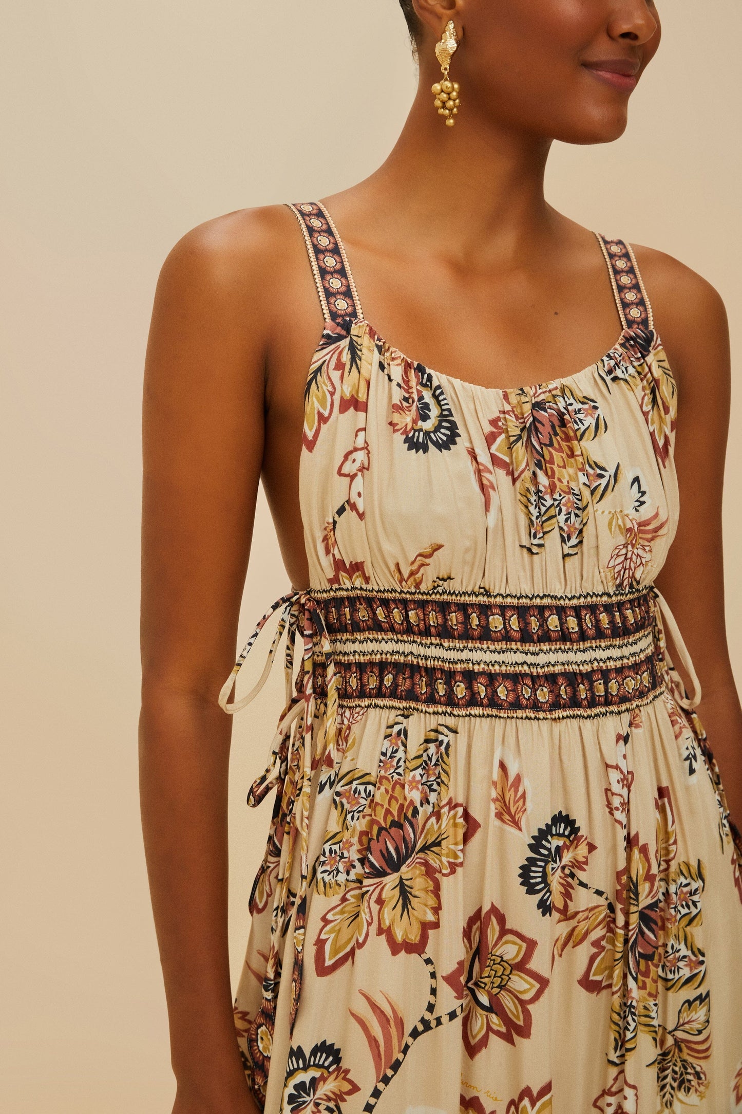 Sand Aura Floral Sleeveless Midi Dress | FARM Rio Near Me