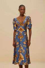 Blue Ornament Floral Midi Dress | FARM Rio Outlet