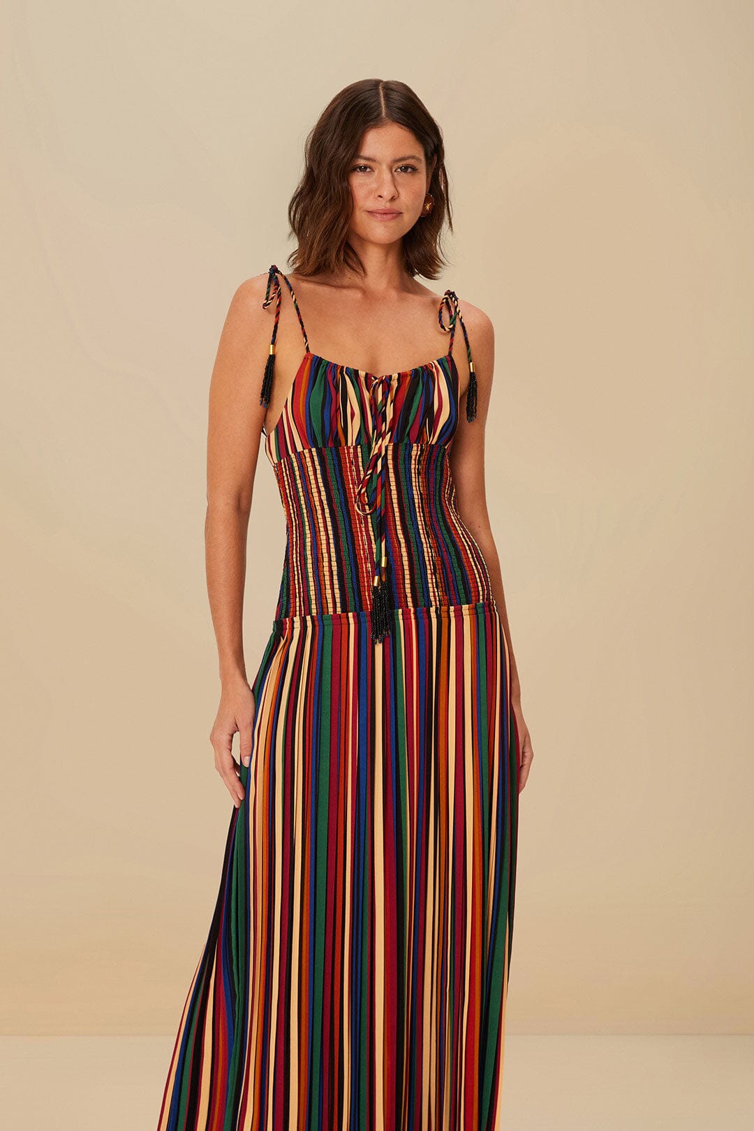 Multicolor Pipa Stripes Midi Dress | FARM Rio For Sale