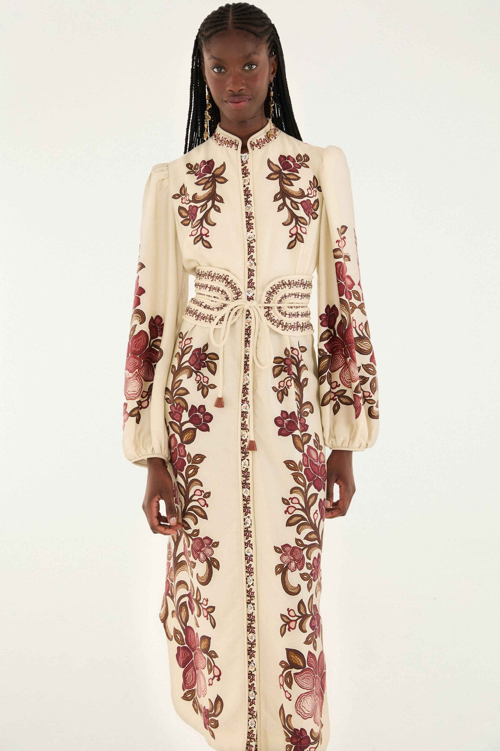 Sand Renata Floral Long Sleeve Midi Dress | FARM Rio | FARM Rio Online