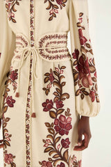 Sand Renata Floral Long Sleeve Midi Dress | FARM Rio | FARM Rio Online
