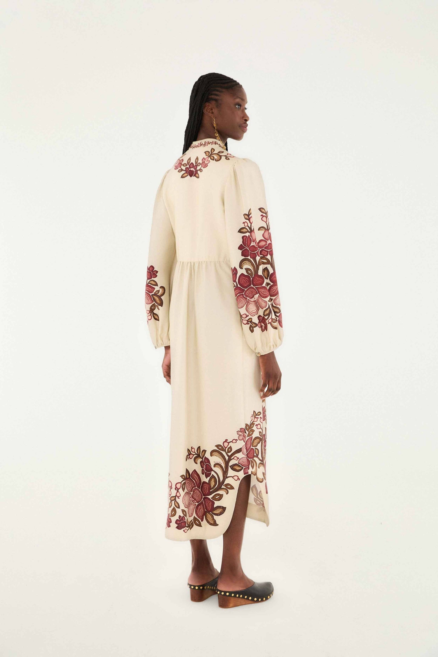 Sand Renata Floral Long Sleeve Midi Dress | FARM Rio | FARM Rio Online