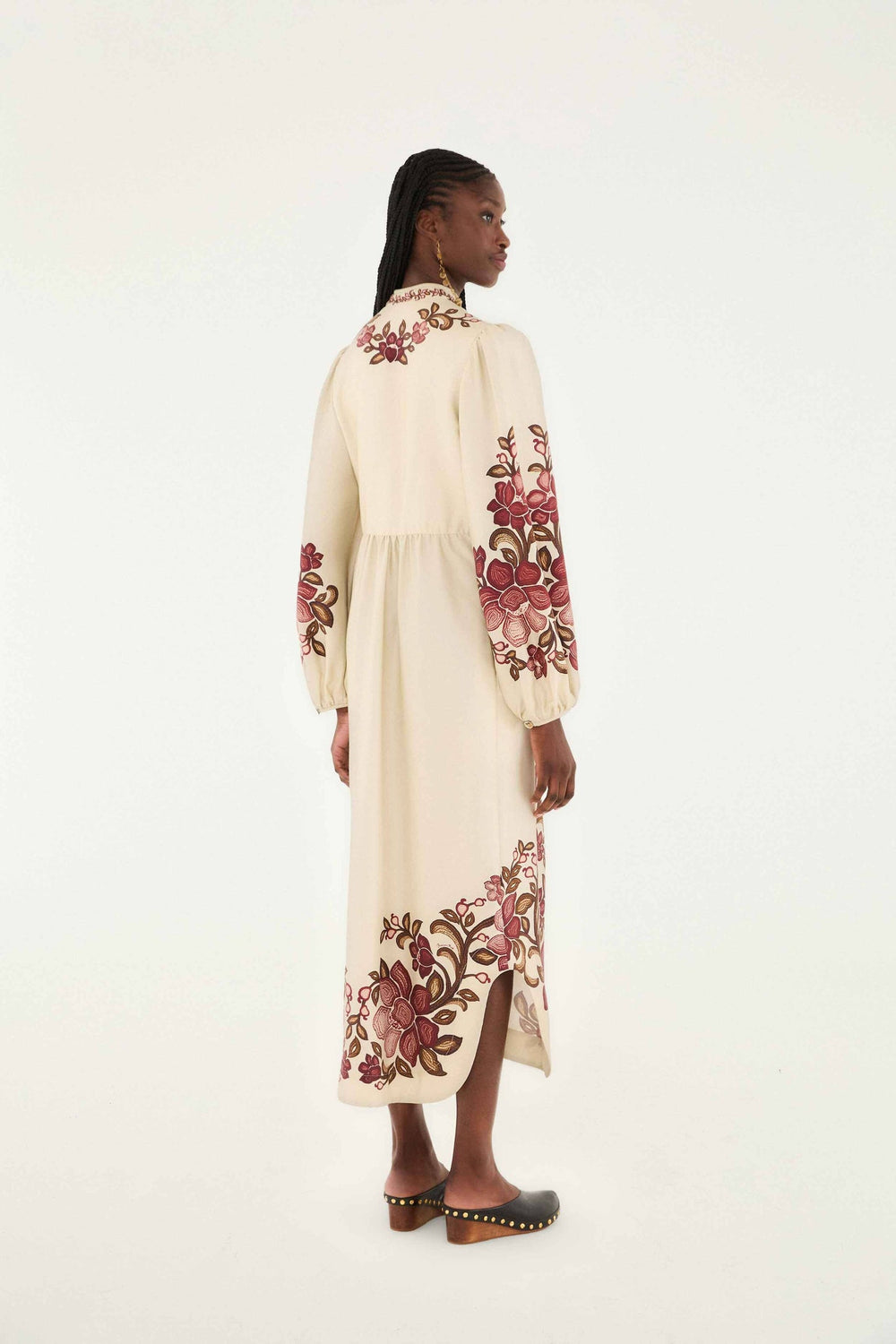 Sand Renata Floral Long Sleeve Midi Dress | FARM Rio | FARM Rio Online