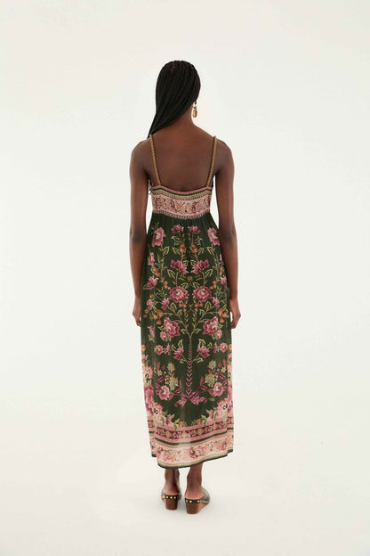 Green Flowering Garden Tree Sleveeless Midi Dress | FARM Rio | FARM Rio Discount