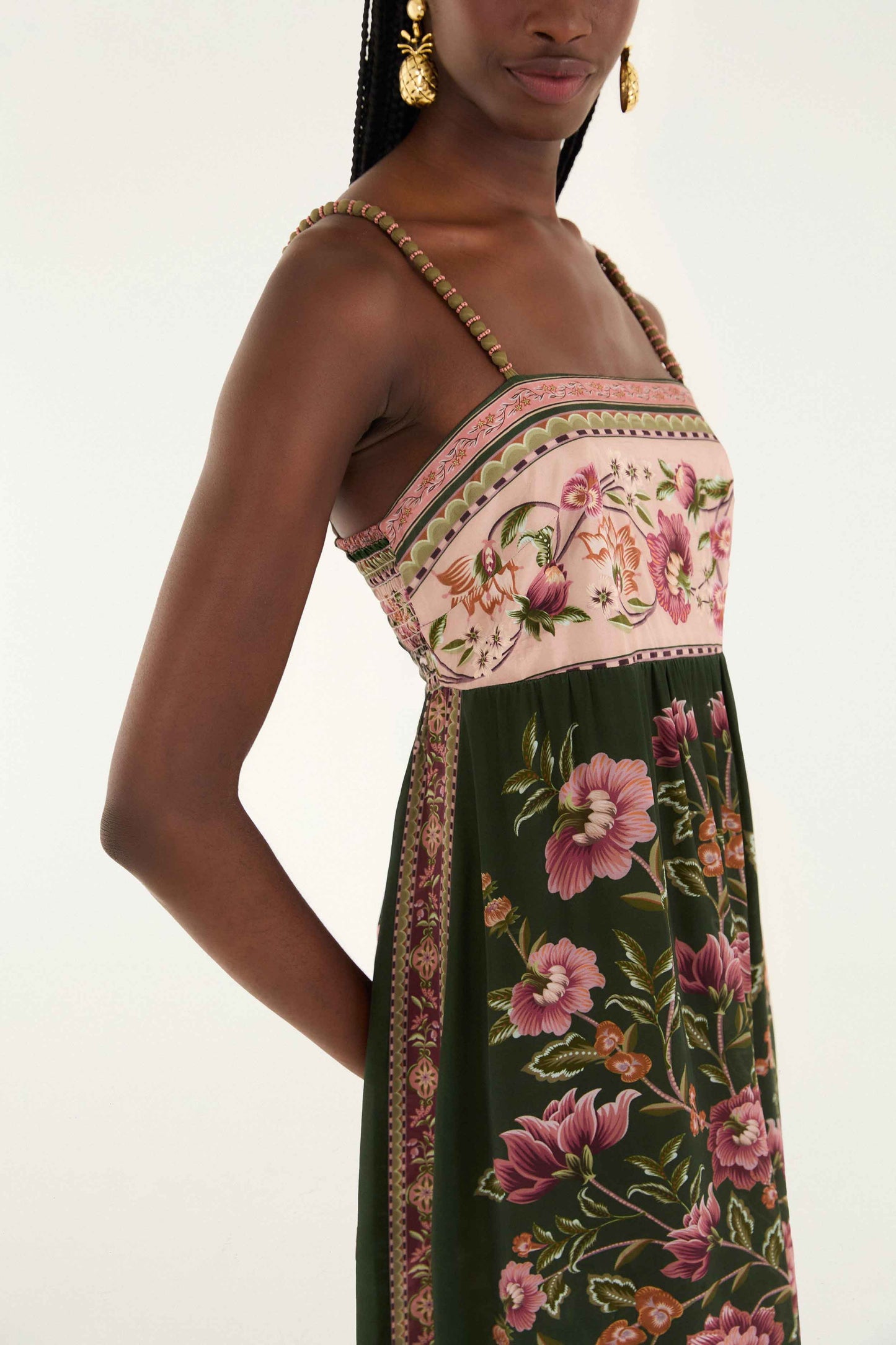 Green Flowering Garden Tree Sleveeless Midi Dress | FARM Rio | FARM Rio Discount