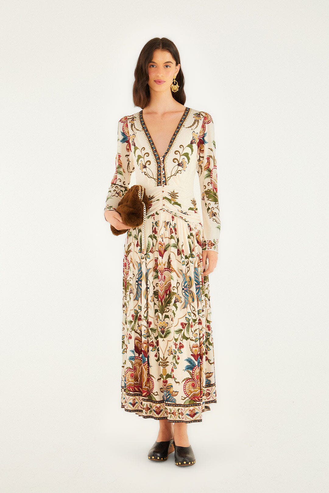 Cream Majestic Hearts Long Sleeve Midi Dress | FARM Rio | FARM Rio