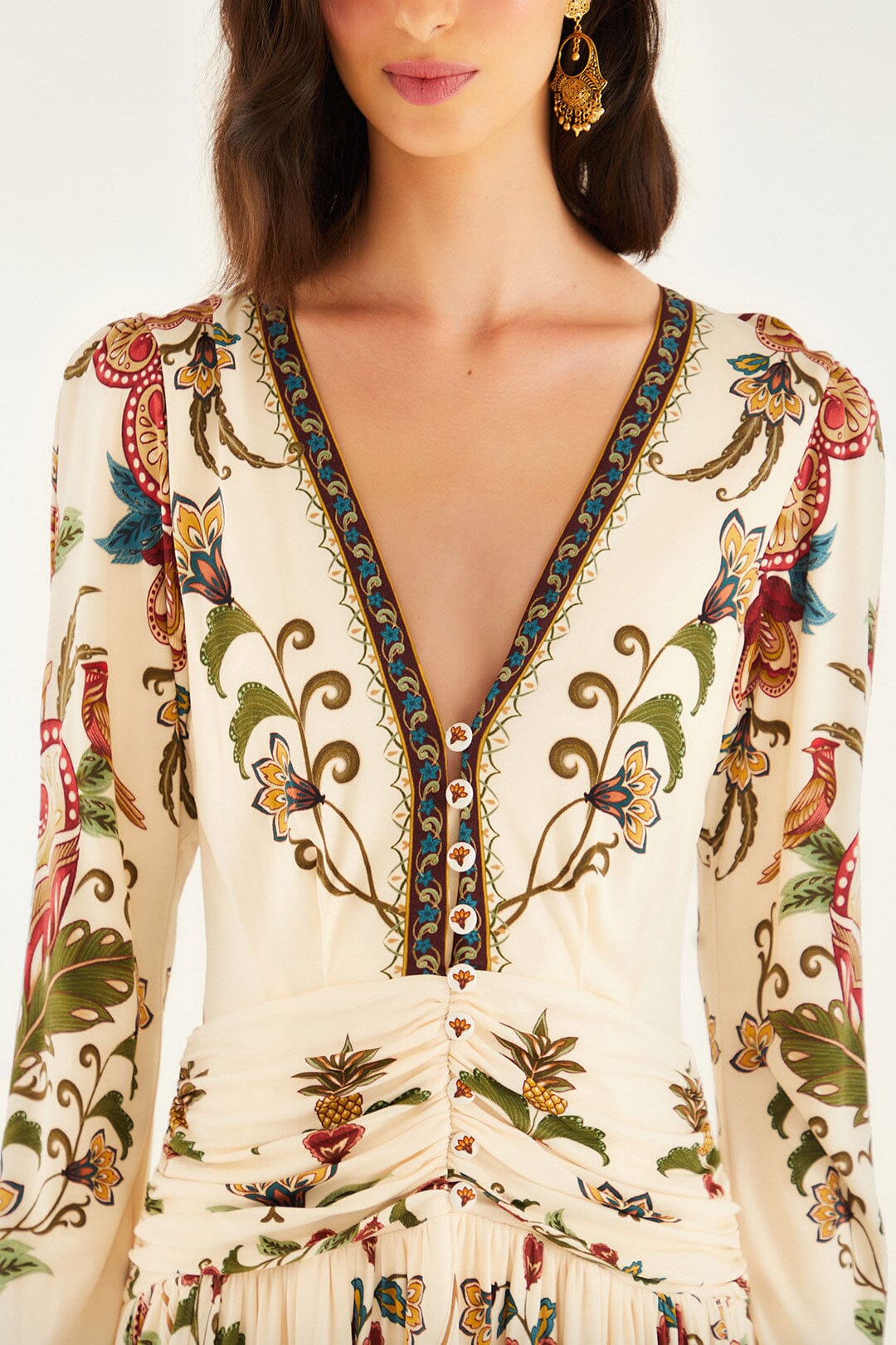 Cream Majestic Hearts Long Sleeve Midi Dress | FARM Rio | FARM Rio