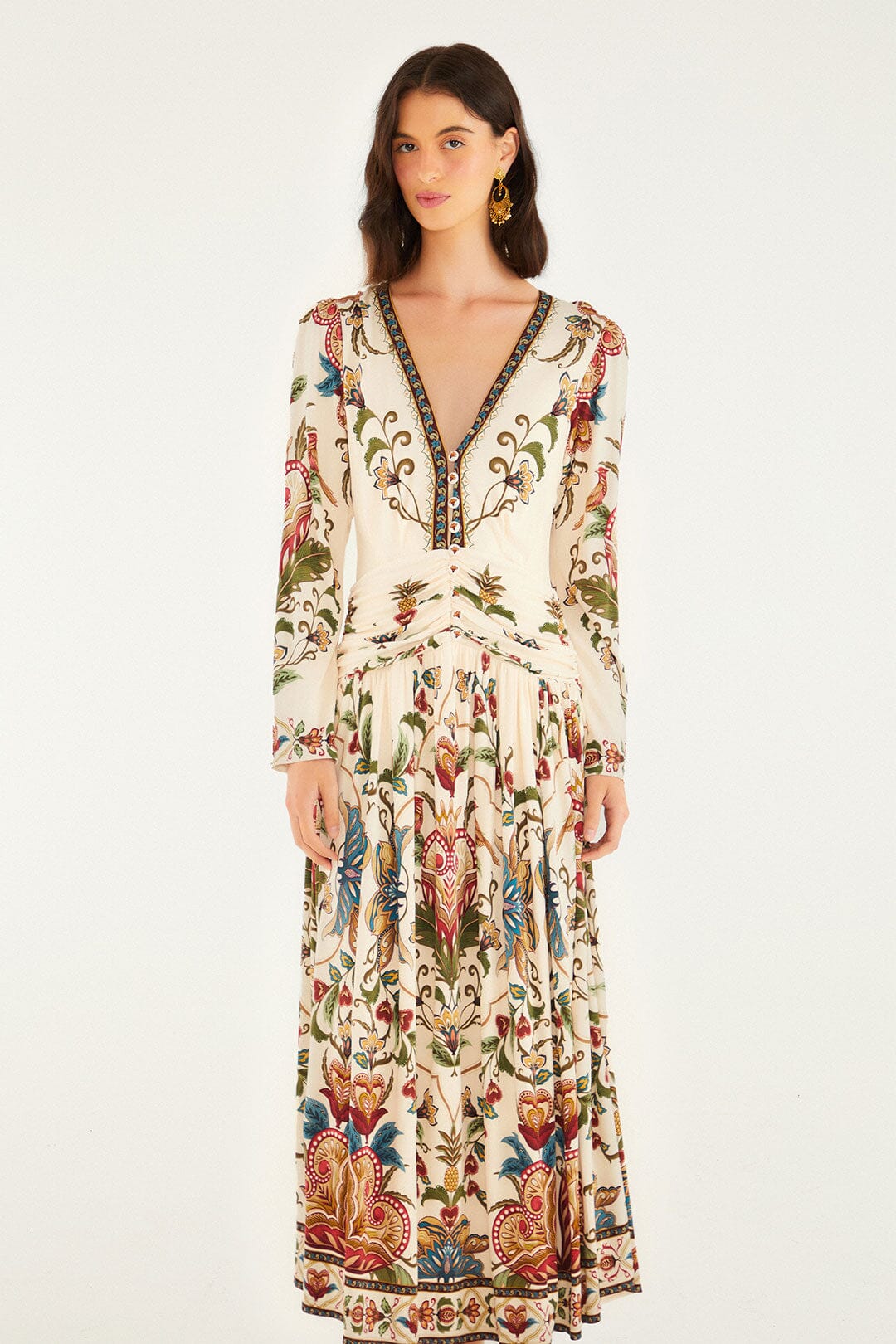 Cream Majestic Hearts Long Sleeve Midi Dress | FARM Rio | FARM Rio