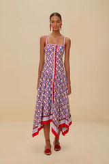 Multicolor Graphic Pineapple Scarf Organic Cotton Midi Dress | FARM Rio US