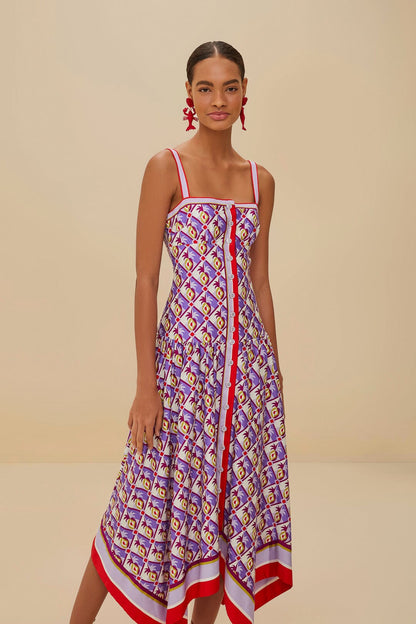 Multicolor Graphic Pineapple Scarf Organic Cotton Midi Dress | FARM Rio US
