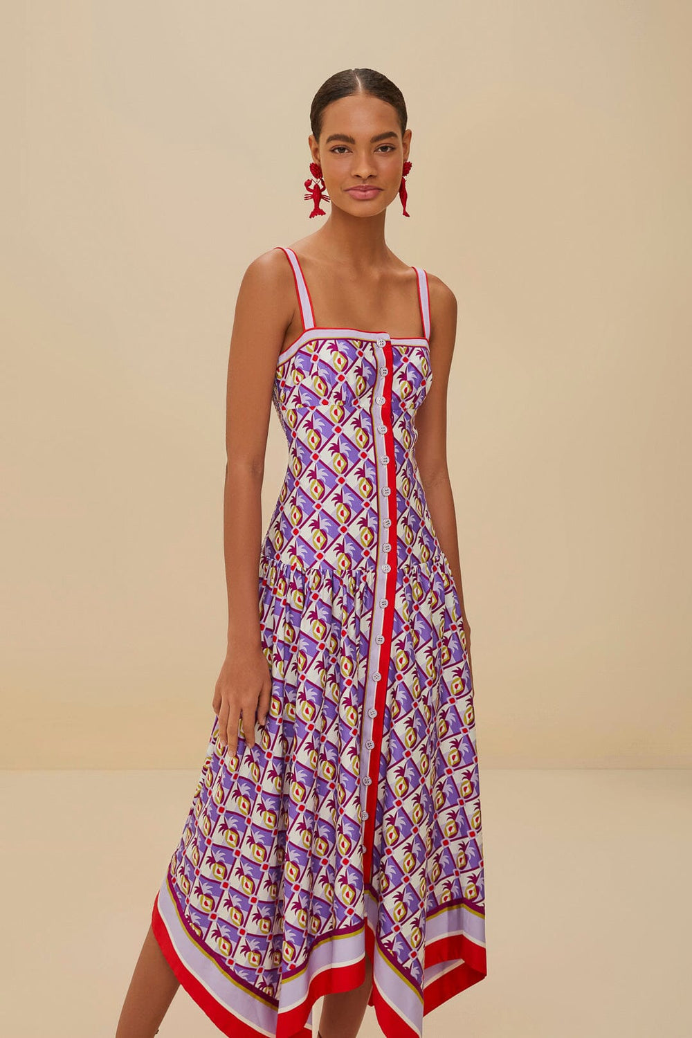 Multicolor Graphic Pineapple Scarf Organic Cotton Midi Dress | FARM Rio US