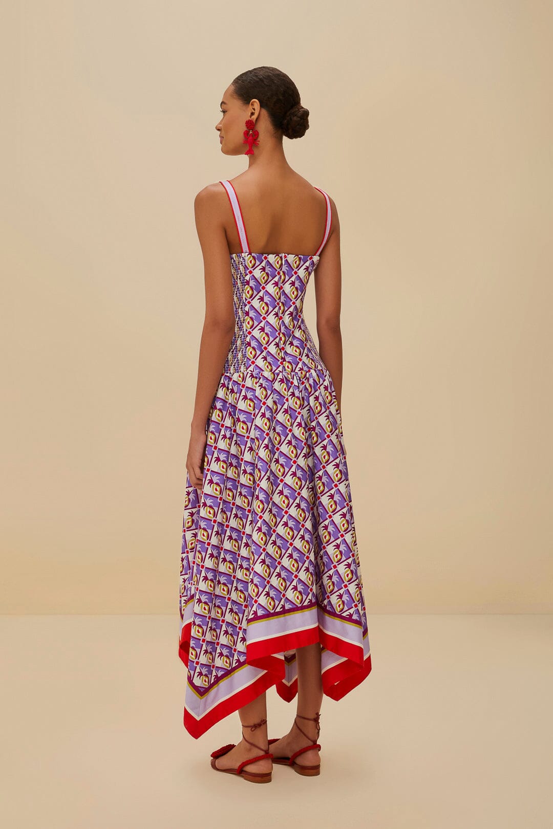 Multicolor Graphic Pineapple Scarf Organic Cotton Midi Dress | FARM Rio US