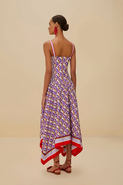 Multicolor Graphic Pineapple Scarf Organic Cotton Midi Dress | FARM Rio US