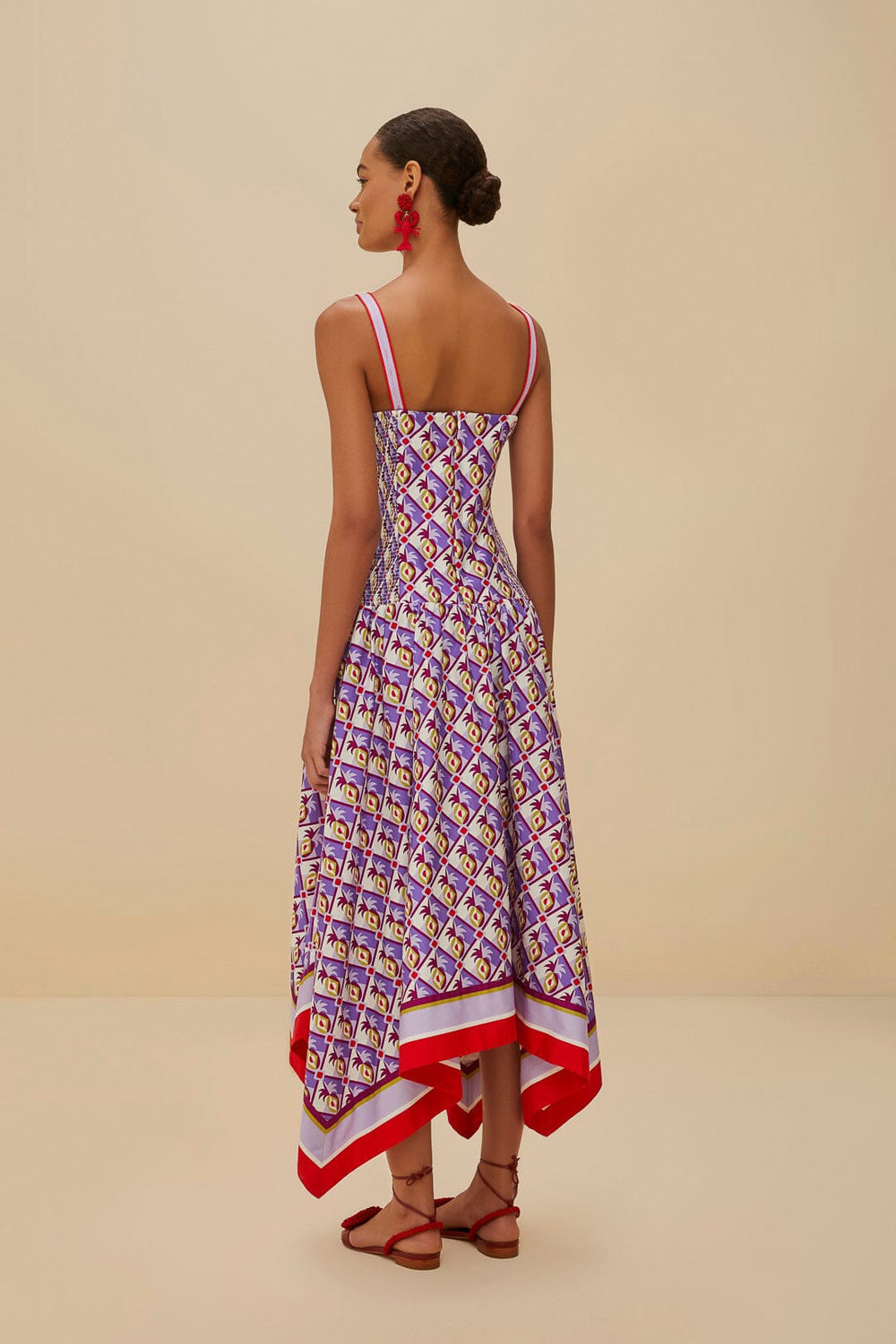 Multicolor Graphic Pineapple Scarf Organic Cotton Midi Dress | FARM Rio US