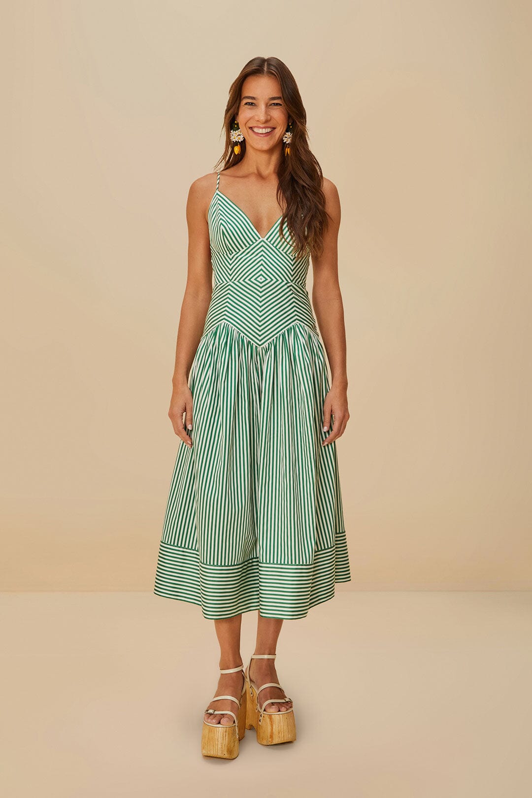 Bicolor Stripes Organic Cotton Midi Dress | FARM Rio On Sale
