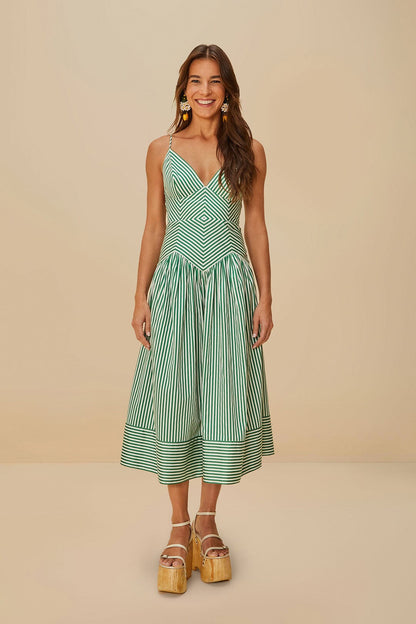 Bicolor Stripes Organic Cotton Midi Dress | FARM Rio On Sale