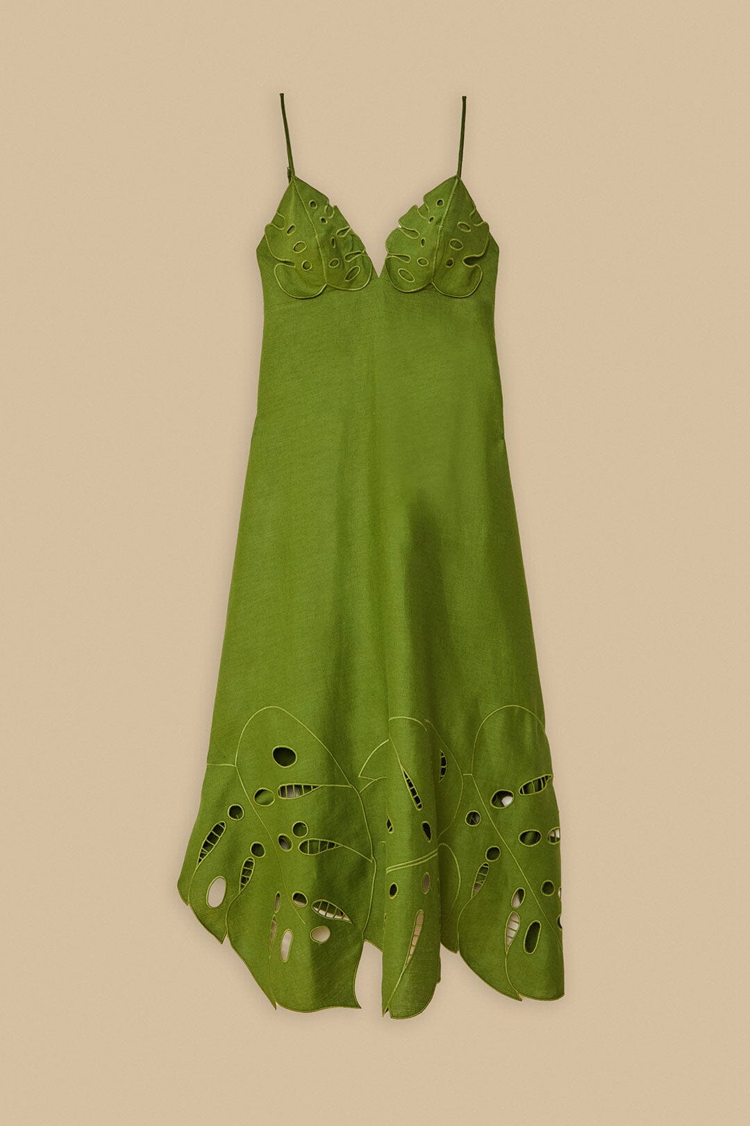 Green Monstera Embroidered Euroflax™ Premium Linen Midi Dress | FARM Rio Near Me