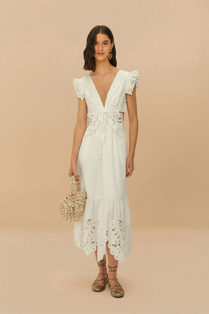 Off-White Butterfly Richelieu Midi Dress | FARM Rio Online