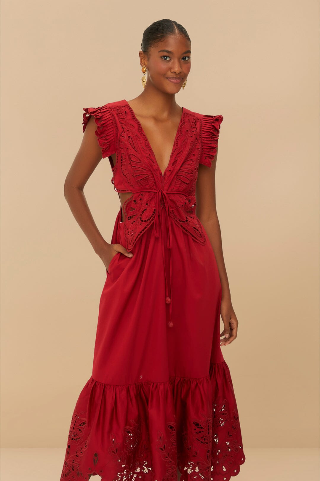 Red Butterfly Cut-Out Midi Dress | FARM Rio Discount
