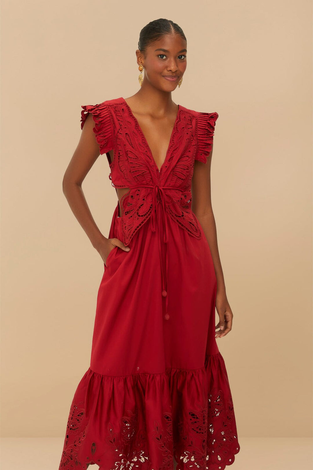 Red Butterfly Cut-Out Midi Dress | FARM Rio Discount