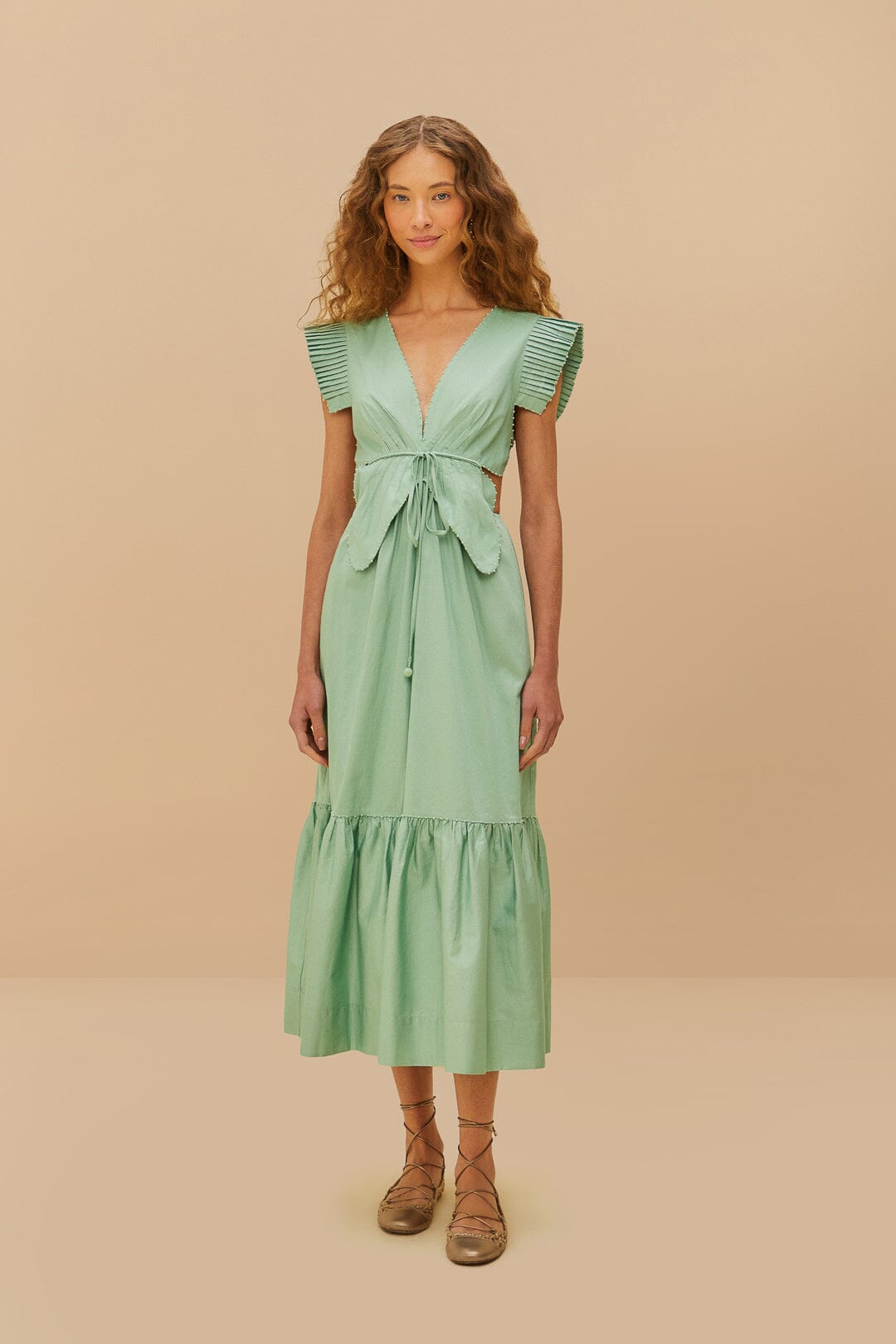 Light Green Butterfly Cut-Out Midi Dress | FARM Rio US