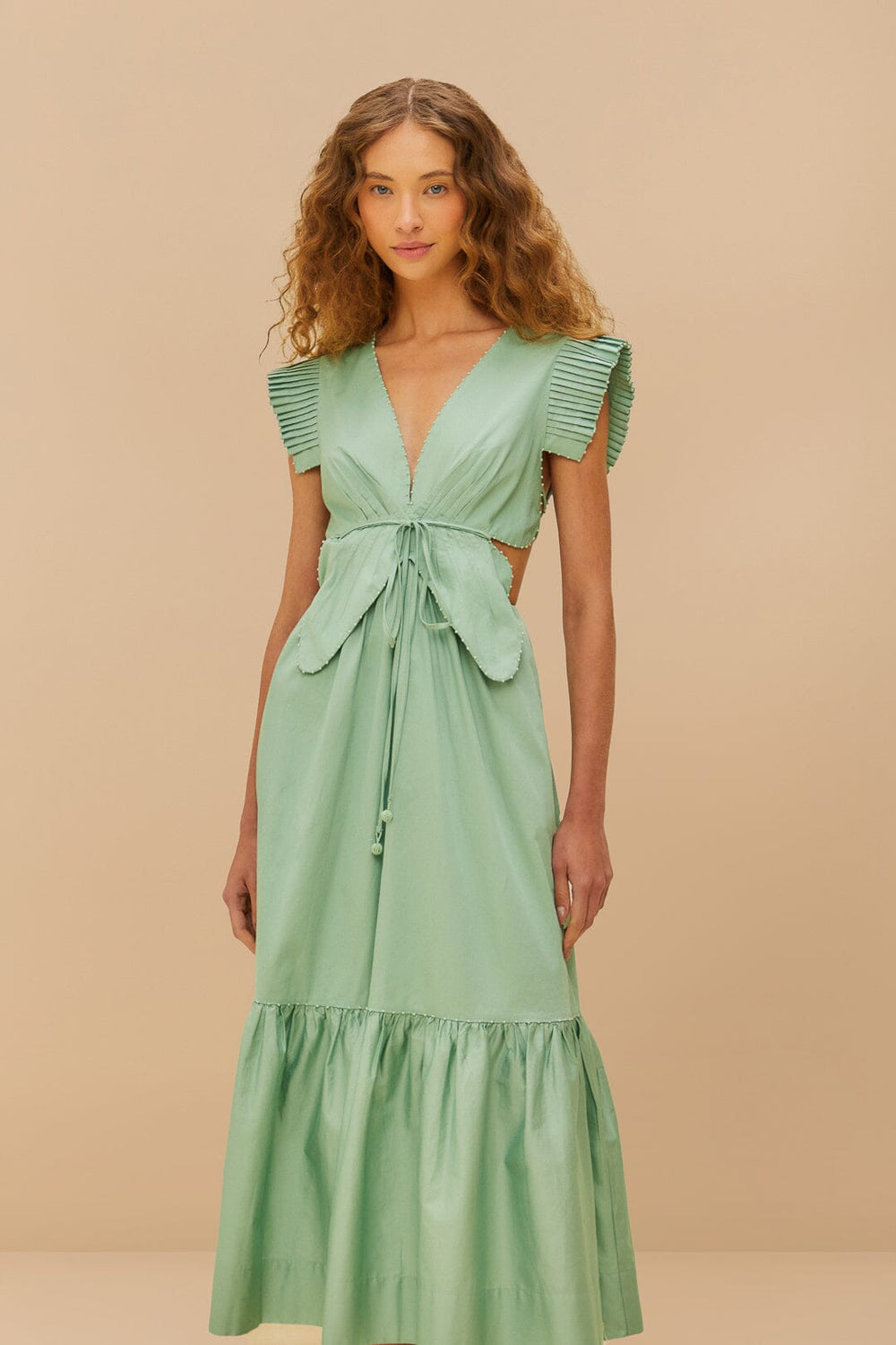 Light Green Butterfly Cut-Out Midi Dress | FARM Rio US
