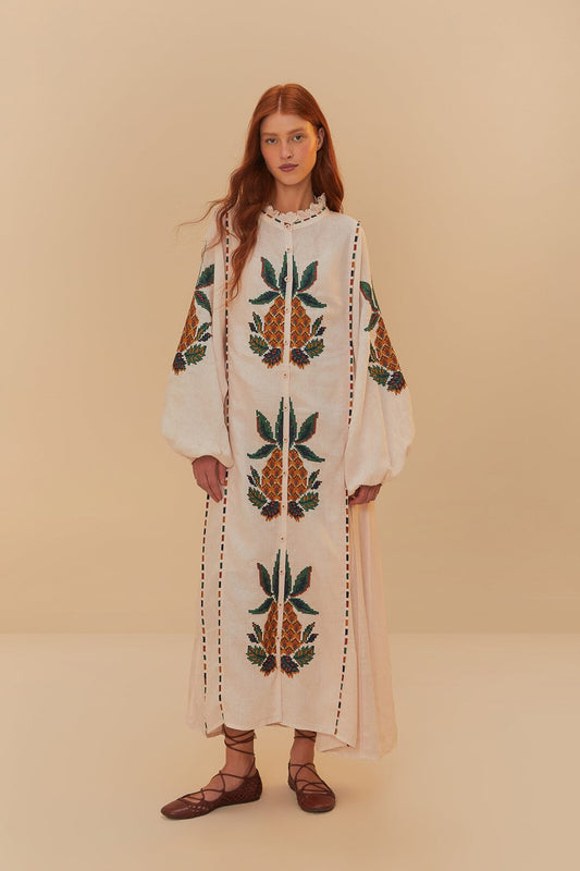 Light Pink Cross Stitch Pineapple Embroidered Midi Dress | FARM Rio On Sale