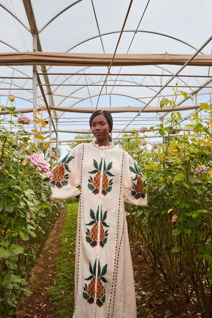 Light Pink Cross Stitch Pineapple Embroidered Midi Dress | FARM Rio On Sale