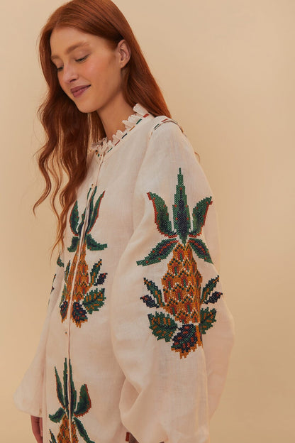Light Pink Cross Stitch Pineapple Embroidered Midi Dress | FARM Rio On Sale