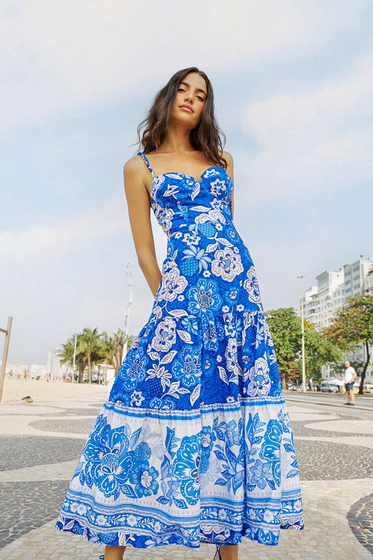 Blue Full Of Flowers Organic Cotton Midi Dress | FARM Rio Near Me