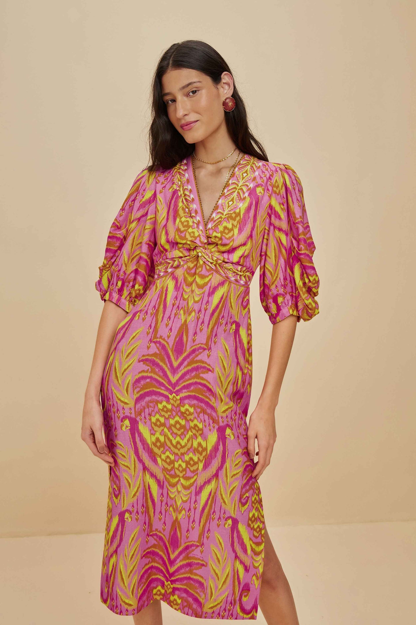 Pineapple Tapestry Pink Midi Dress | FARM Rio Outlet