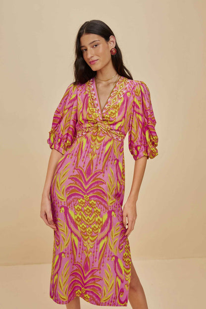 Pineapple Tapestry Pink Midi Dress | FARM Rio Outlet