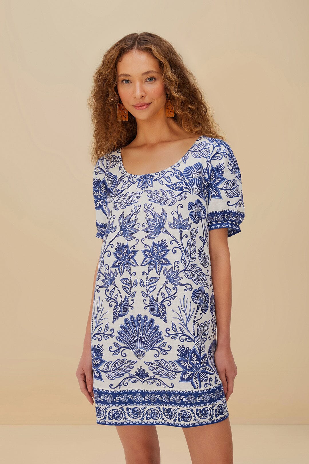 Off-White Shell Garden Euroflax™ Premium Linen Mini Dress | FARM Rio